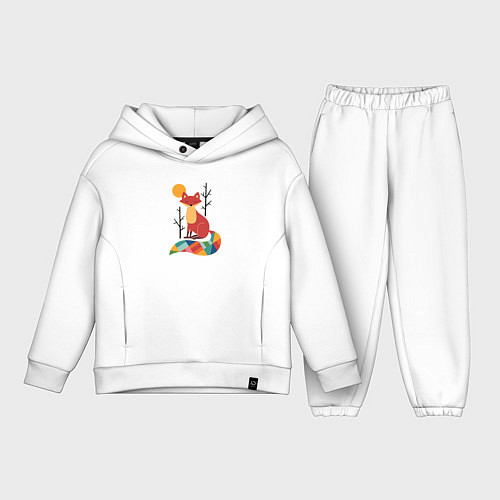 Детский костюм оверсайз Лиса под солнцем между деревьями / Белый – фото 1