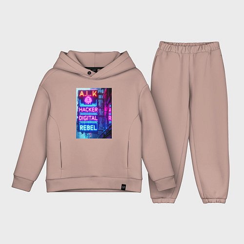 Детский костюм оверсайз Ai hacker digital rebel - neon glow / Пыльно-розовый – фото 1