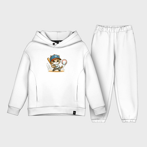 Детский костюм оверсайз Котёнок крутой баттер бейсбольной команды - нейрос / Белый – фото 1