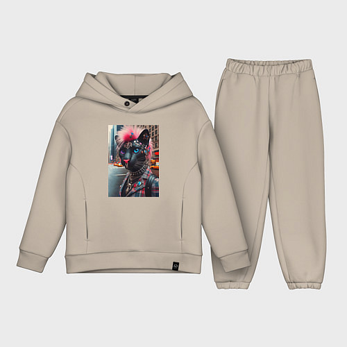 Детский костюм оверсайз Голубоглазая пантера модница из Нью-Йорка - нейрос / Миндальный – фото 1