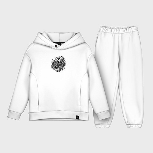 Детский костюм оверсайз Орнамент со скрипичным ключом тату стиль / Белый – фото 1