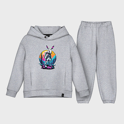 Детский костюм оверсайз Неоновый заяц астронавт в космосе / Меланж – фото 1