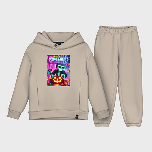 Детский костюм оверсайз Skeleton and pumpkin - neon glow / Миндальный – фото 1