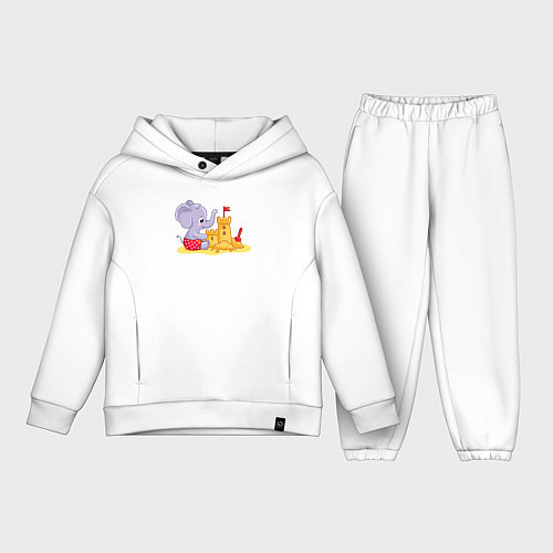 Детский костюм оверсайз Слонёнок строит замок из песка / Белый – фото 1