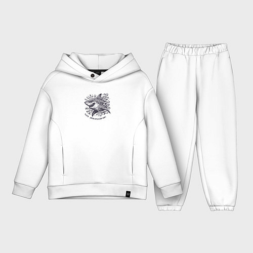 Детский костюм оверсайз Ухмыляющаяся акула в волнах / Белый – фото 1