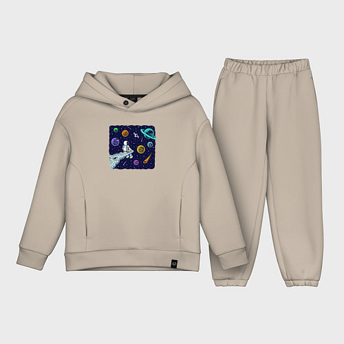 Детский костюм оверсайз Космическая галактика / Миндальный – фото 1