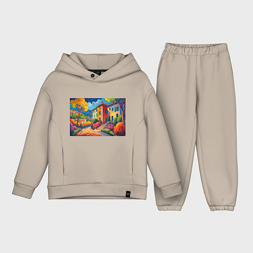 Детский костюм оверсайз Живопись яркие домики фовизм / Миндальный – фото 1