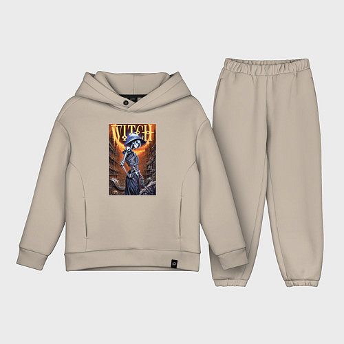 Детский костюм оверсайз Костлявая ведьма - хэллоуин / Миндальный – фото 1