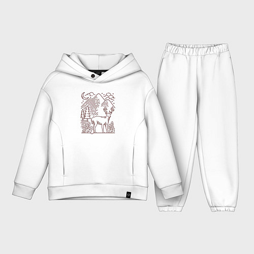 Детский костюм оверсайз Горы и олень / Белый – фото 1