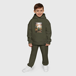 Детский костюм оверсайз Мальчик на скамейке, цвет: хаки — фото 2