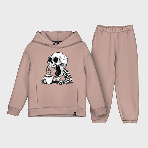 Детский костюм оверсайз Skeleton with coffee / Пыльно-розовый – фото 1