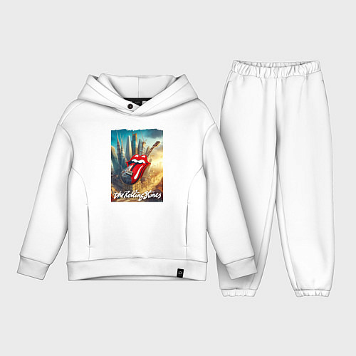 Детский костюм оверсайз Rolling Stones - logo-guitar / Белый – фото 1