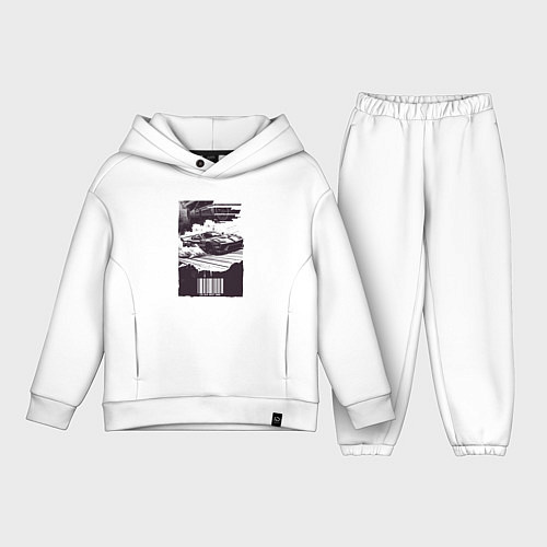 Детский костюм оверсайз Ретро постер с спорткаром / Белый – фото 1