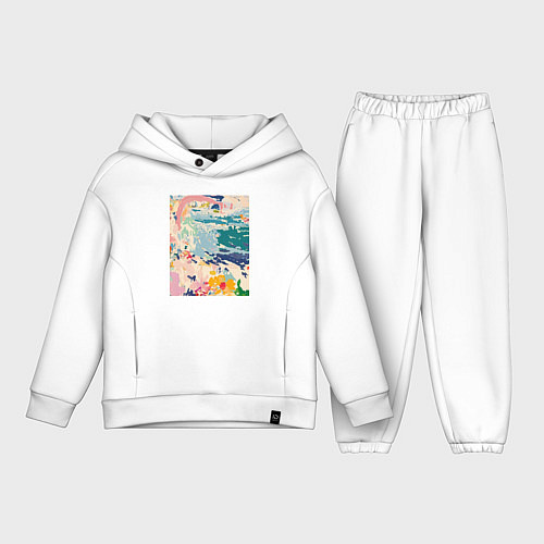 Детский костюм оверсайз Абстрактная картина с морем и цветами / Белый – фото 1