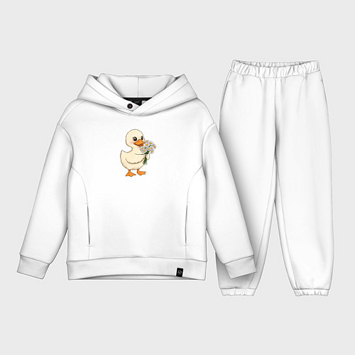 Детский костюм оверсайз Милая уточка с букетом ромашек / Белый – фото 1