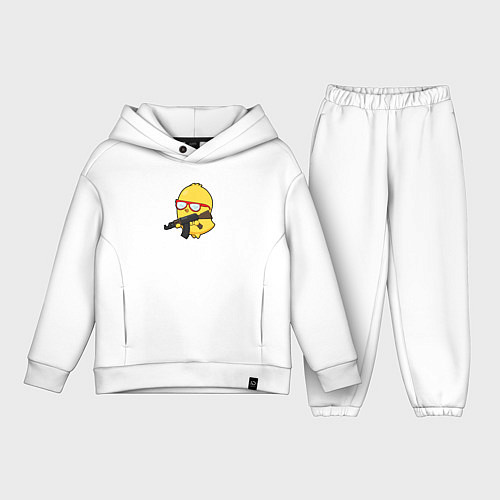 Детский костюм оверсайз Цыпленок и автомат / Белый – фото 1