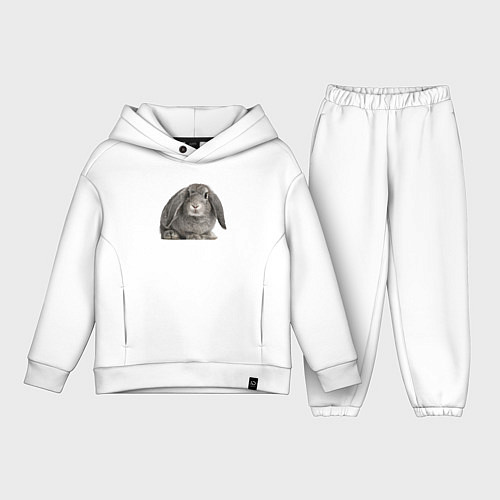 Детский костюм оверсайз Серый пушистый кролик / Белый – фото 1