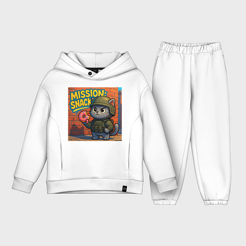 Детский костюм оверсайз Кот в бронежилете с пончиком / Белый – фото 1