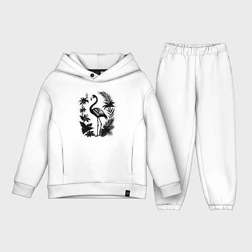 Детский костюм оверсайз Черный фламинго в цветах / Белый – фото 1