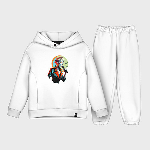 Детский костюм оверсайз Певица рок вампир с микрофоном / Белый – фото 1