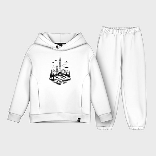 Детский костюм оверсайз Нефтяная вышка в горах / Белый – фото 1