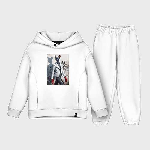 Детский костюм оверсайз Cat girl Cornish Rex - ai art fantasy / Белый – фото 1