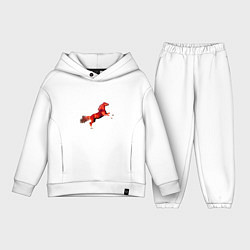 Детский костюм оверсайз Красная огненная лошадь встала на дыбы, цвет: белый