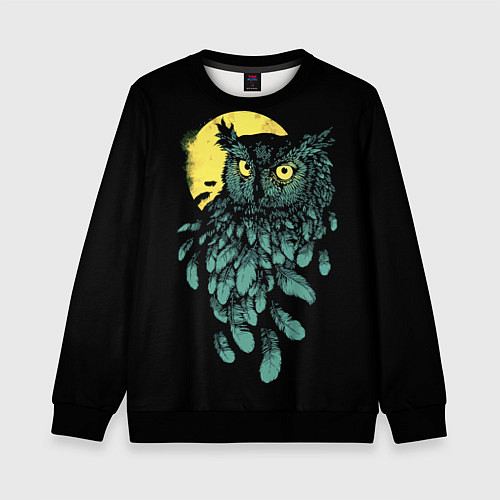Детский свитшот Филин - светящиеся глаза / 3D-Черный – фото 1