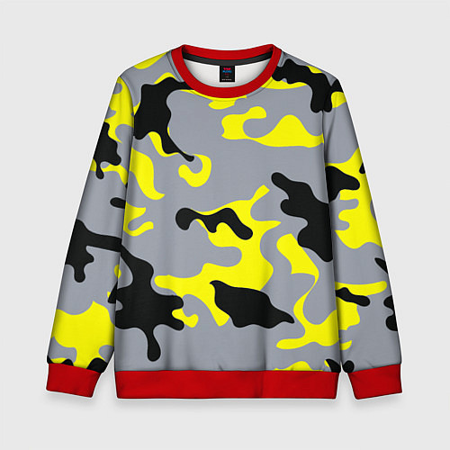 Детский свитшот Yellow & Grey Camouflage / 3D-Красный – фото 1