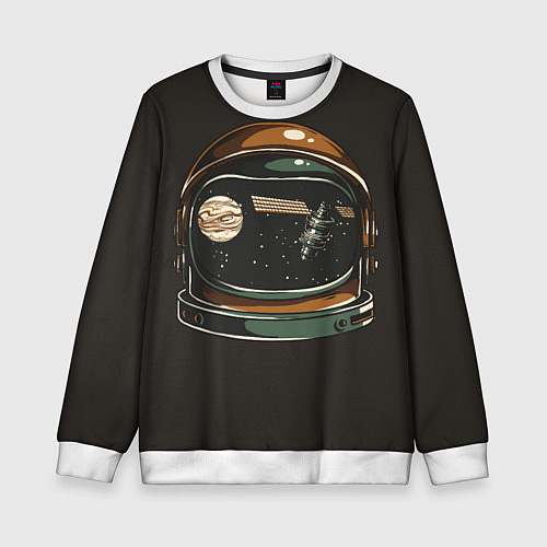 Детский свитшот Космос в шлеме скафандра - планета и спутник / 3D-Белый – фото 1