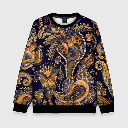 Детский свитшот Орнамент пейсли - золотой / 3D-Черный – фото 1