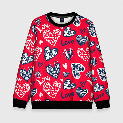 Детский свитшот Сердечки - паттерн / 3D-Черный – фото 1