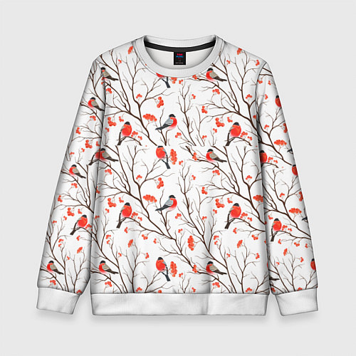 Детский свитшот Снегири в зимнем лесу / 3D-Белый – фото 1