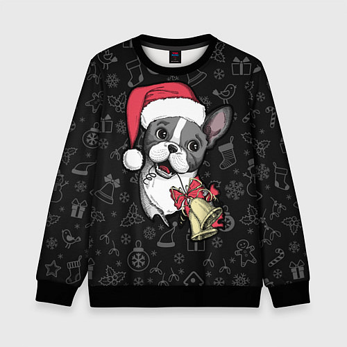 Детский свитшот Merry Christmas - french bulldog / 3D-Черный – фото 1