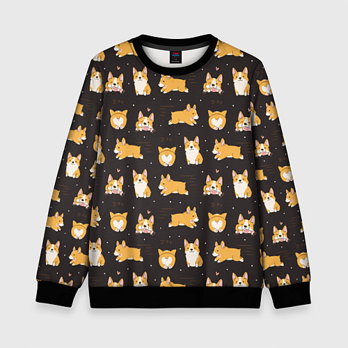 Детский свитшот Вельш корги бемброк - забавные щенки паттерн / 3D-Черный – фото 1