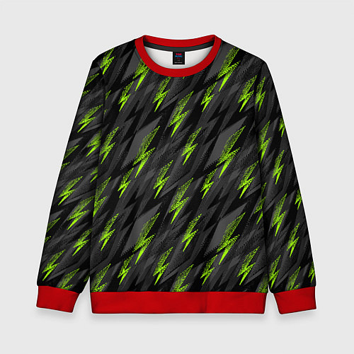 Детский свитшот Зеленые молнии паттерн / 3D-Красный – фото 1