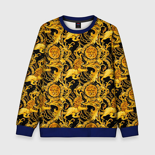 Детский свитшот Львы золотые узоры / 3D-Синий – фото 1