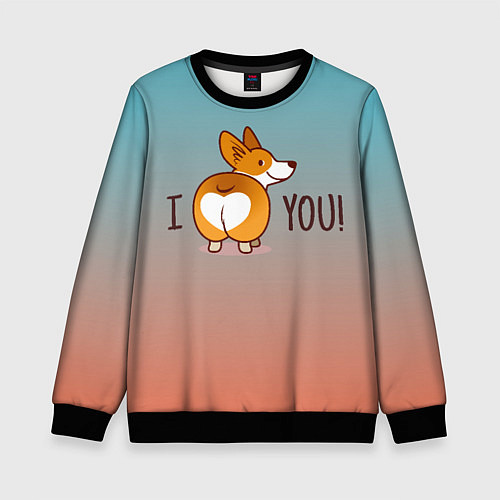 Детский свитшот I love you смешной корги / 3D-Черный – фото 1