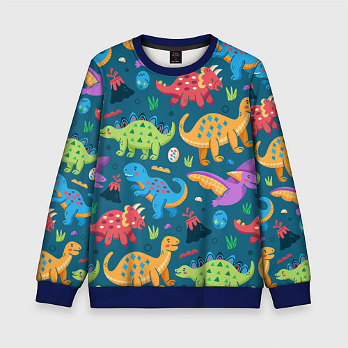 Детский свитшот Арт с динозаврами / 3D-Синий – фото 1
