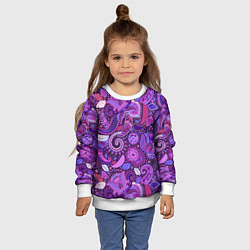 Свитшот детский Фиолетовый этнический дудлинг, цвет: 3D-белый — фото 2