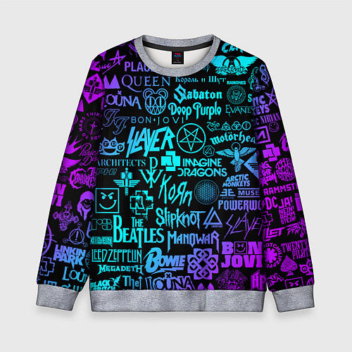 Детский свитшот ЛОГОТИПЫ РОК ГРУПП / 3D-Меланж – фото 1