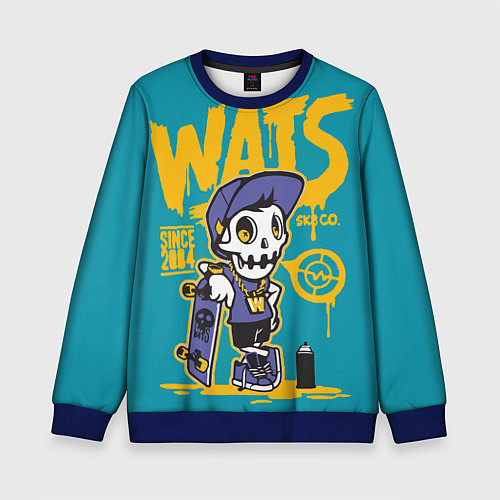 Детский свитшот Граффити Wats череп в кепке / 3D-Синий – фото 1