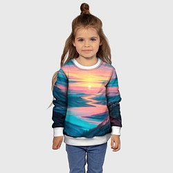 Свитшот детский Извилистая река закат природа, цвет: 3D-белый — фото 2