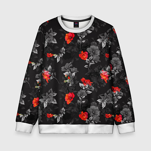 Детский свитшот Красные цветы / 3D-Белый – фото 1