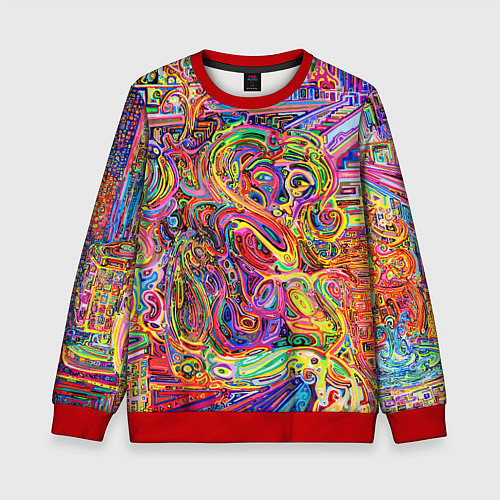 Детский свитшот НЕОНОВЫЕ ЛИНИИ АБСТРАКЦИЯ / 3D-Красный – фото 1