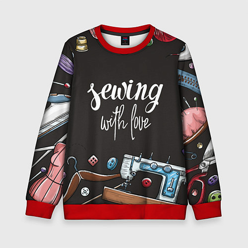 Детский свитшот Сшито с любовью / 3D-Красный – фото 1