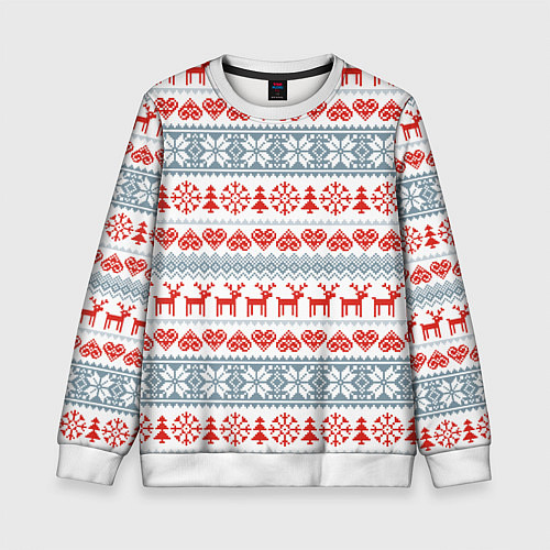 Детский свитшот Новогодний пиксельный узор / 3D-Белый – фото 1