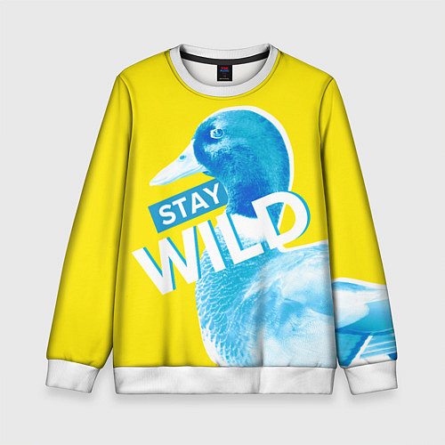 Детский свитшот Оставайся диким - селезень / 3D-Белый – фото 1