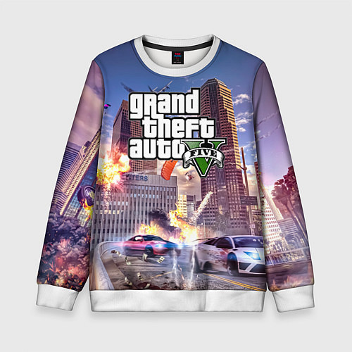 Детский свитшот ЭКШЕН Grand Theft Auto V / 3D-Белый – фото 1
