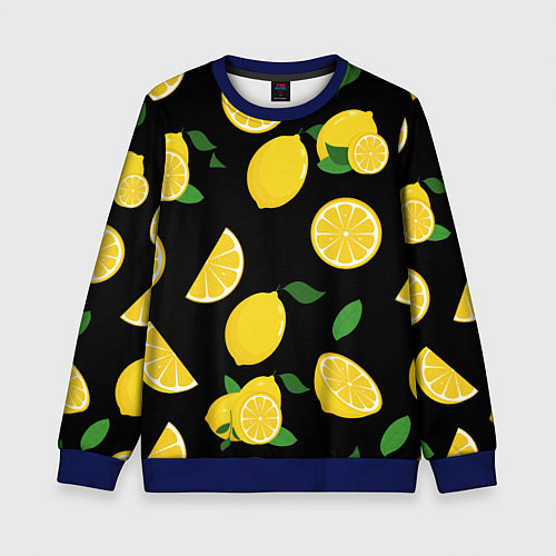 Детский свитшот Лимоны на чёрном / 3D-Синий – фото 1